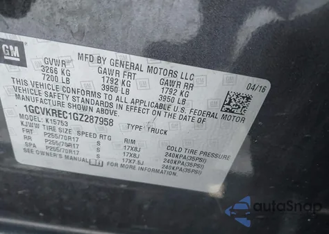 2016 Chevrolet Silverado 1500 1Lt from USA, damaged, VIN 1GCVKREC1GZ287958